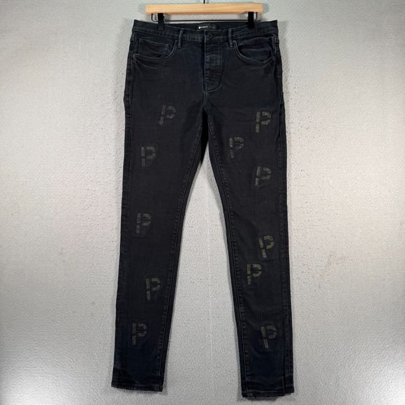 Purple‎ Brand Skinny Jeans Mens 34 Black Embroidery Punch Plaid Streetwear P001